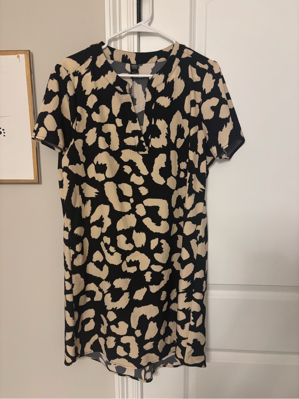 Short Black and Cream Animal-Print Shift Dress